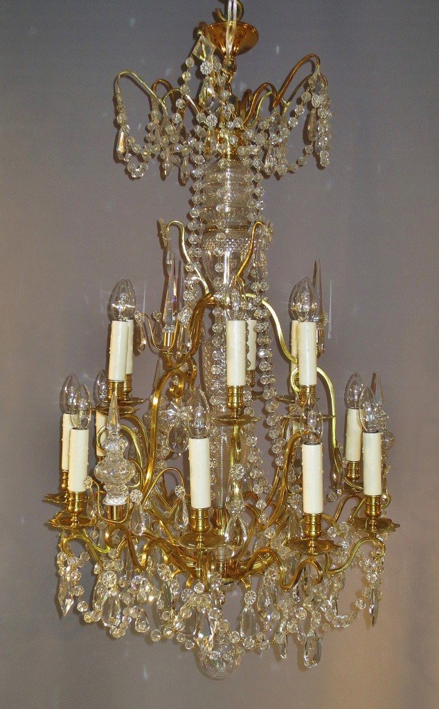 Chandelier 15 Lights In Gilt Bronze And Crystals.-photo-6