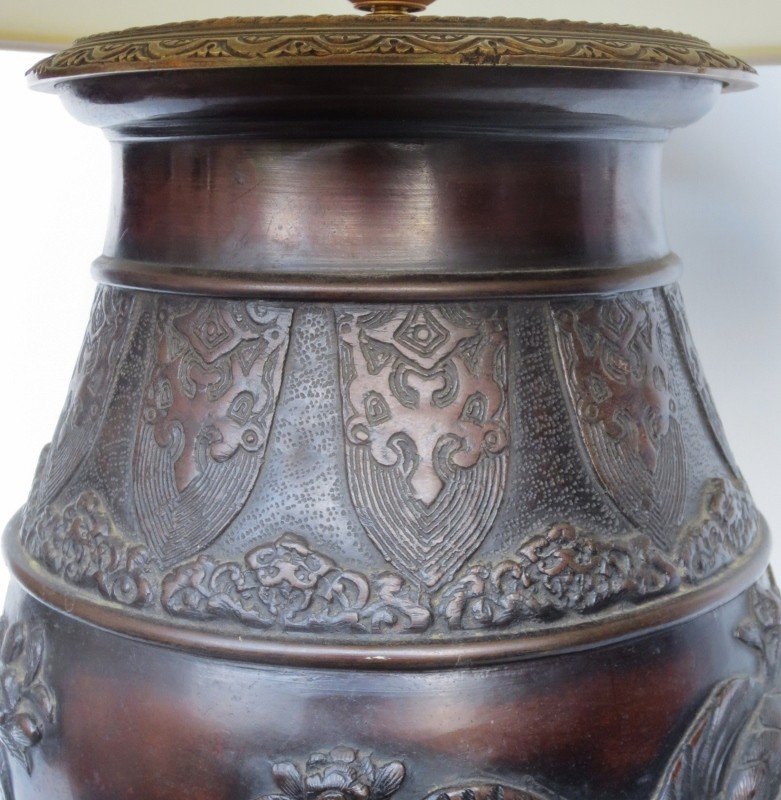 Lampe En Bronze, Japon Fin Du XIXe Siècle.-photo-3