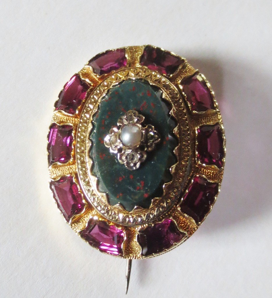 Broche En Or Jaspe Sanguin, Diamants Et Perles, Napoléon III.-photo-4