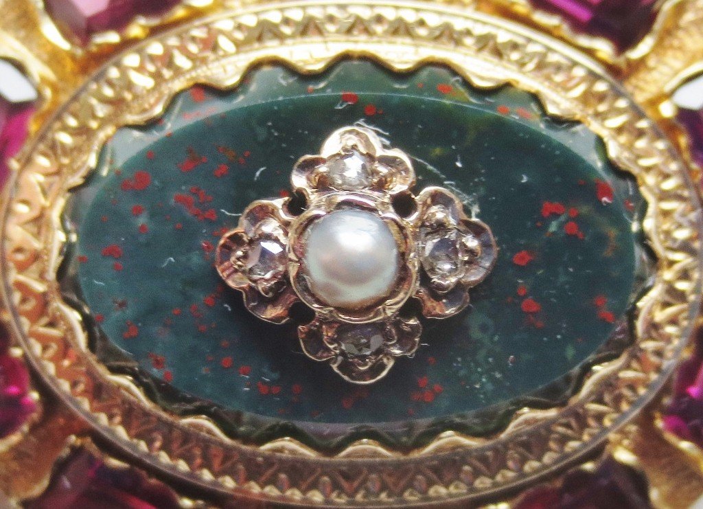 Brooch In Blood Jasper Gold, Diamonds And Pearls, Napoleon III.-photo-2