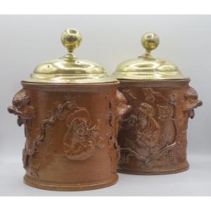 Pair Of Tobacco Pots, Beauvaisis Nineteenth Century.