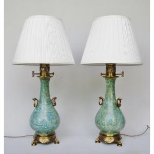 Pair Of Scagliola Lamps, 19th Century.