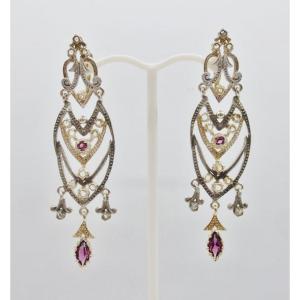 Paire De Boucles d'Oreilles, Début XXe Siècle. 