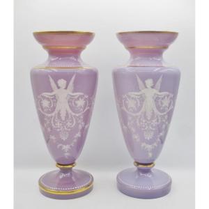 Pair Of Opaline Vases, 19th Century. 