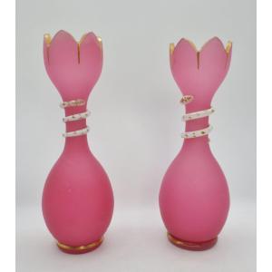 Pair Of "pigeon-throat" Opaline Glass Vases, 19th Century.