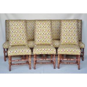 Ensemble de 7 chaises d'époque Louis XIII.