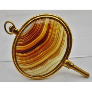 Agate And Pompon Watch Key, Early 19th Century.