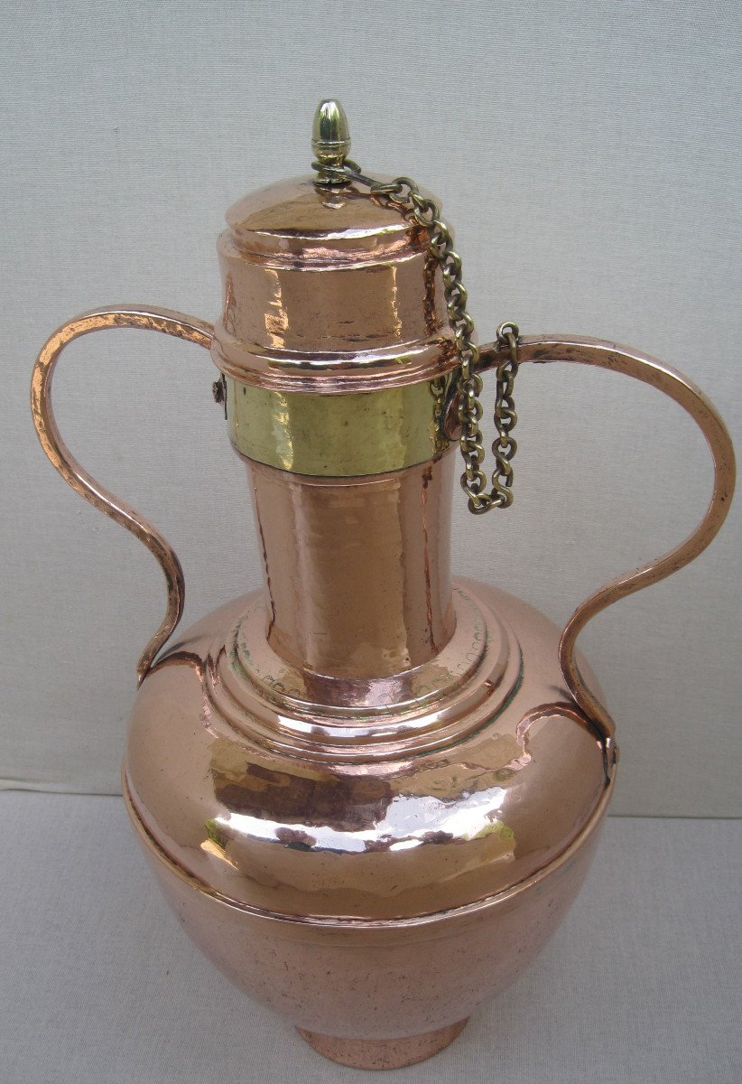 Elegant Jug, Amphora Shape, In Copper. 18th Century.