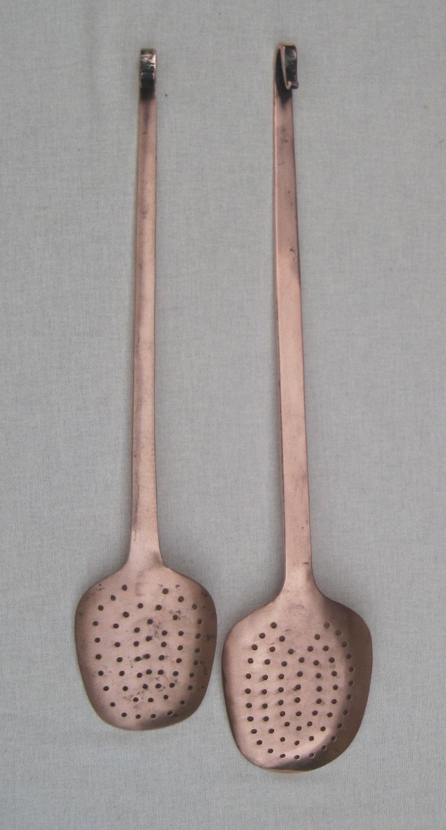Duo Of Copper Skimmers. 19th Century.-photo-3