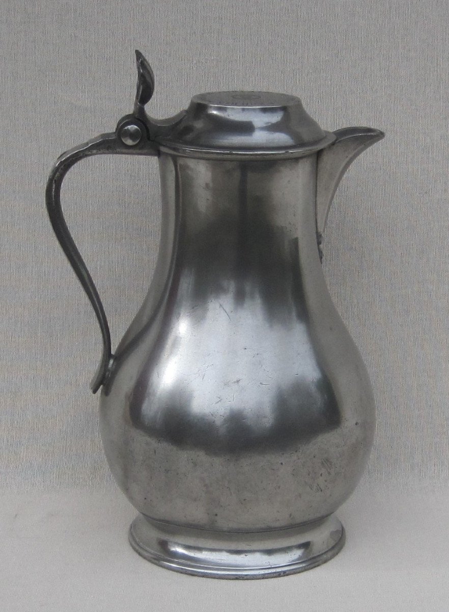Pewter Dedicatory Pitcher. Cambrai? Early 19th Century.-photo-8