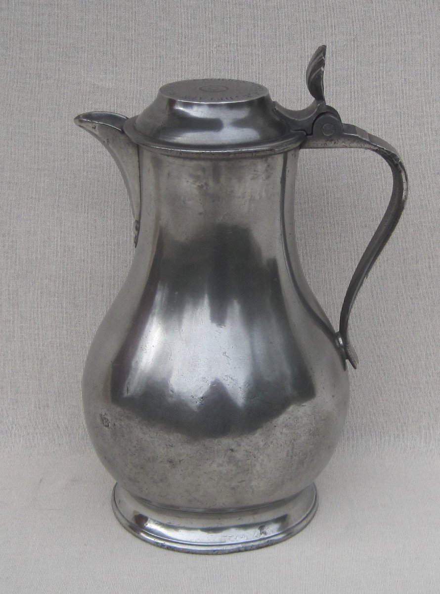 Pewter Dedicatory Pitcher. Cambrai? Early 19th Century.