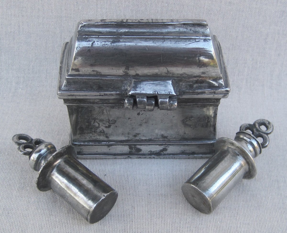 Pewter Box, For Baptism. Religious Pewter. 17th Century.