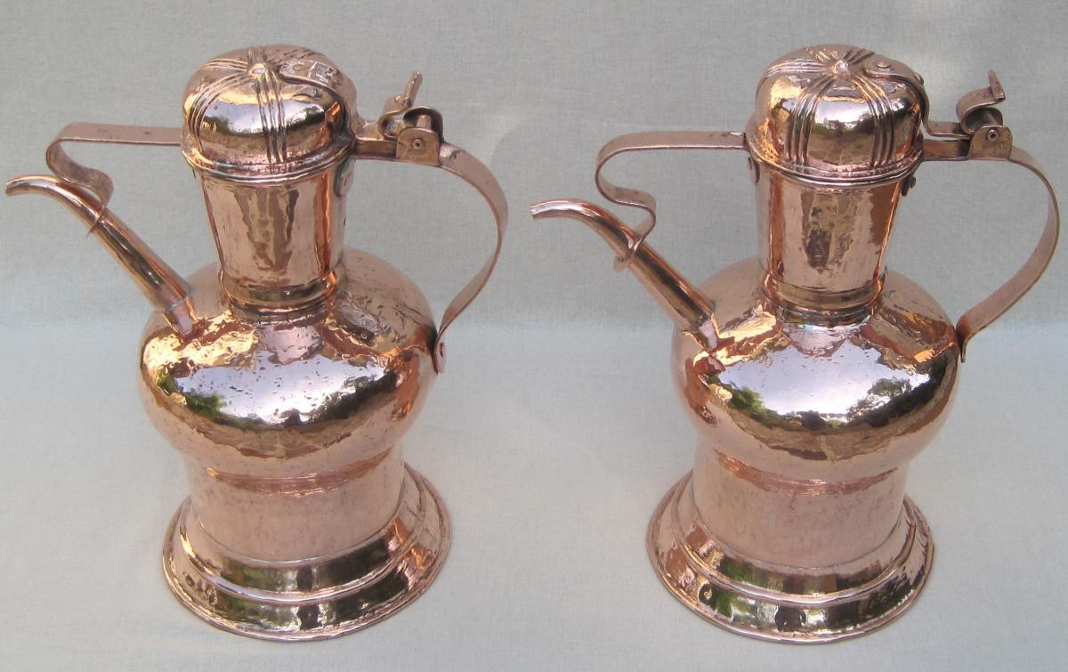 Rare Pair Of Wine Jugs, Copper. 17th-18th Century.-photo-2