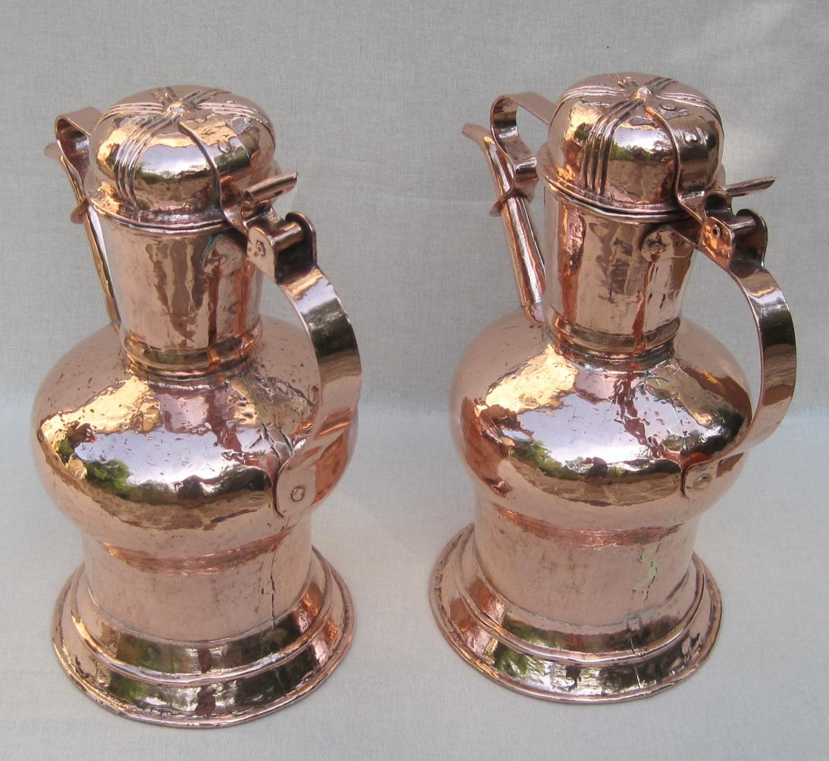 Rare Pair Of Wine Jugs, Copper. 17th-18th Century.-photo-3