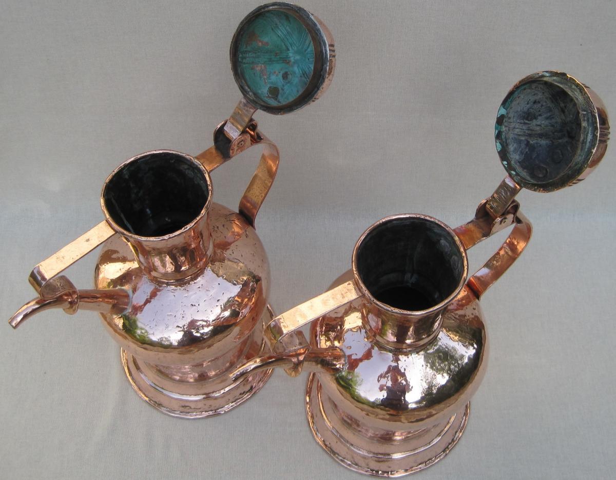 Rare Pair Of Wine Jugs, Copper. 17th-18th Century.-photo-7