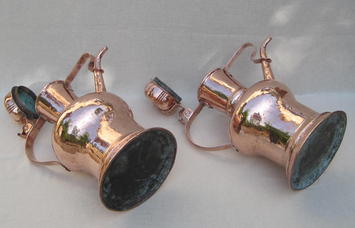 Rare Pair Of Wine Jugs, Copper. 17th-18th Century.-photo-8