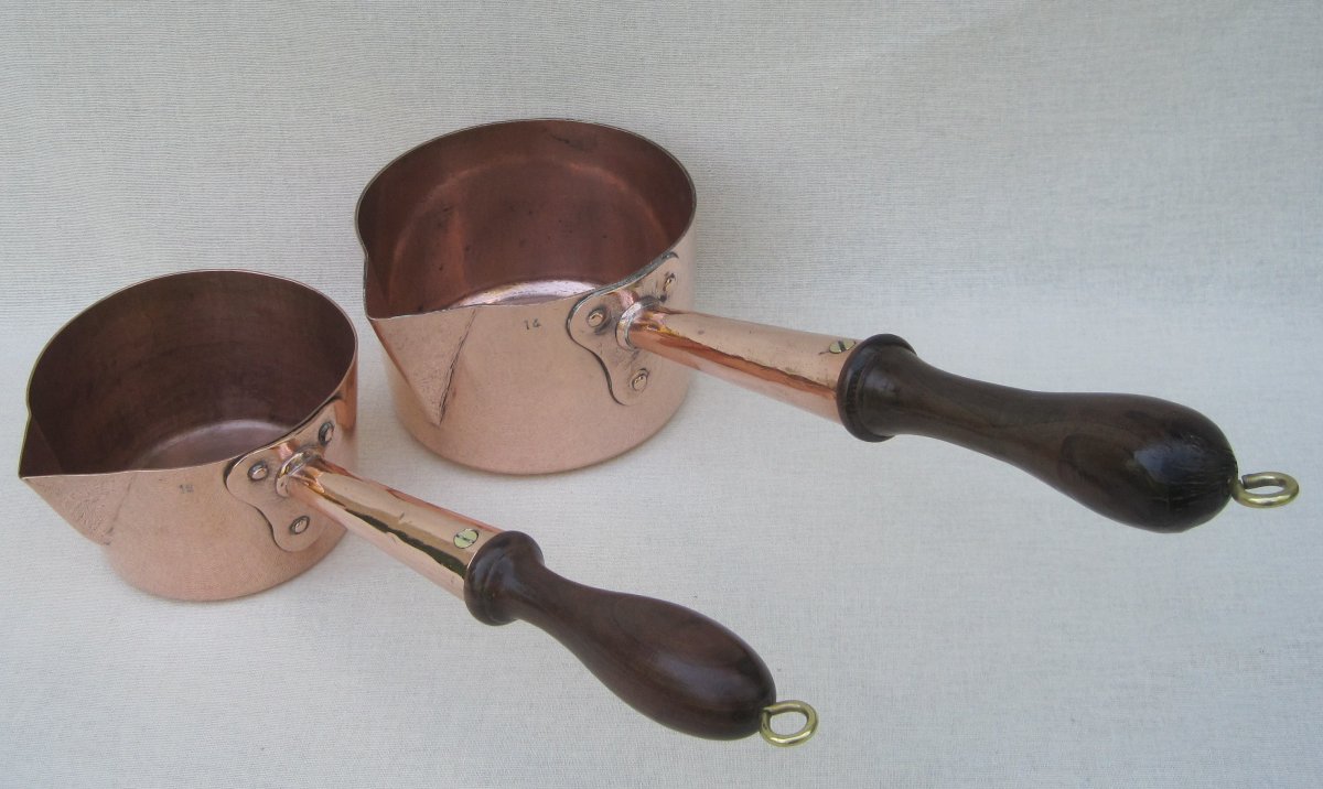 Homogeneous Sequence Of Two Sugar Pans, Copper. 19th Century.-photo-1