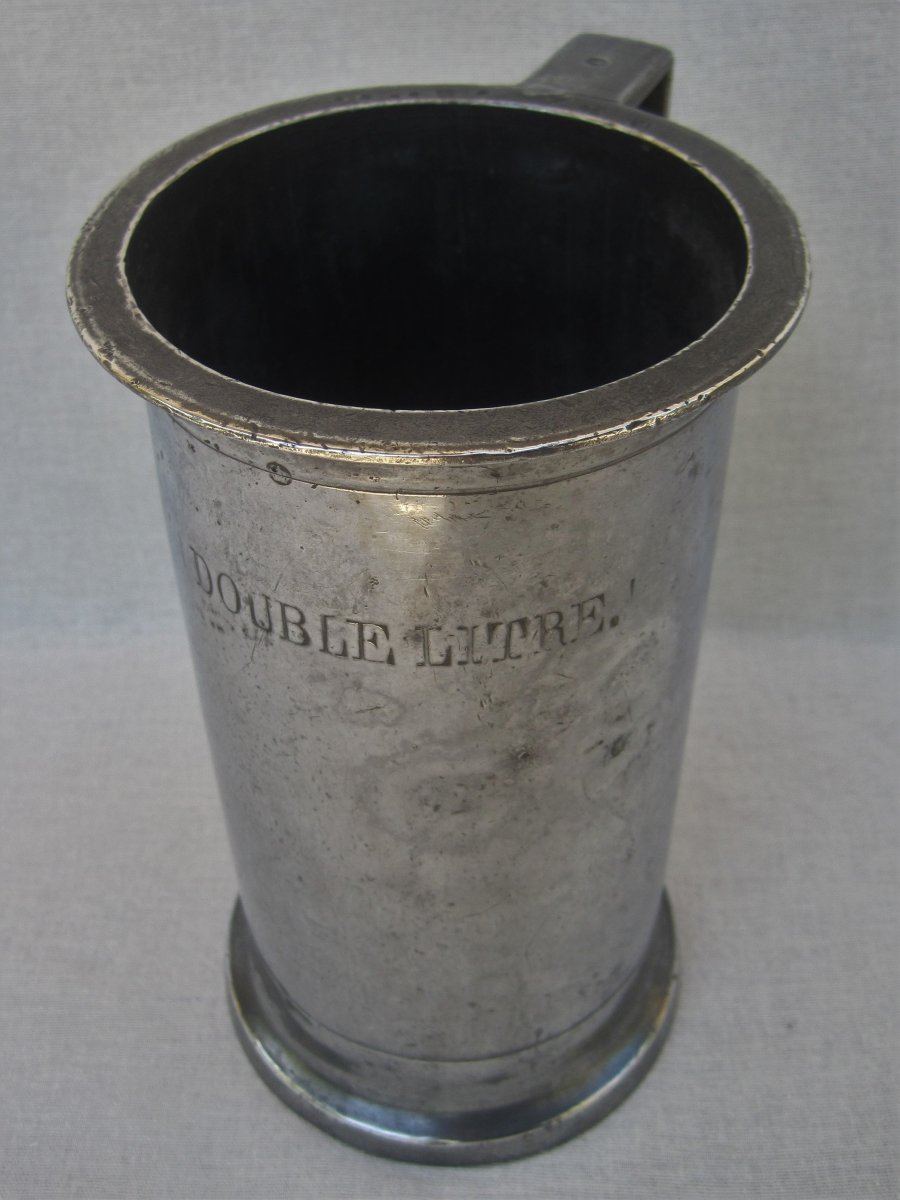Mesure ouverte de 2 Litres, en étain. PARIS 1865.-photo-2