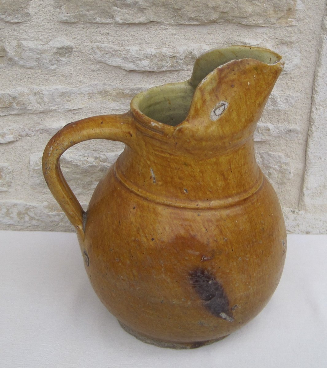 Pottery. Cider Pitcher With Spout. Ligron. 19th Century.-photo-3