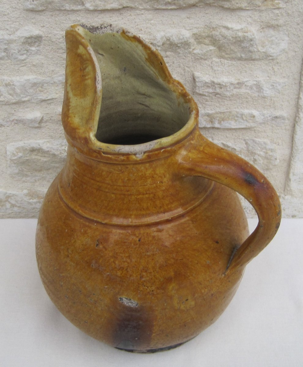 Pottery. Cider Pitcher With Spout. Ligron. 19th Century.-photo-1