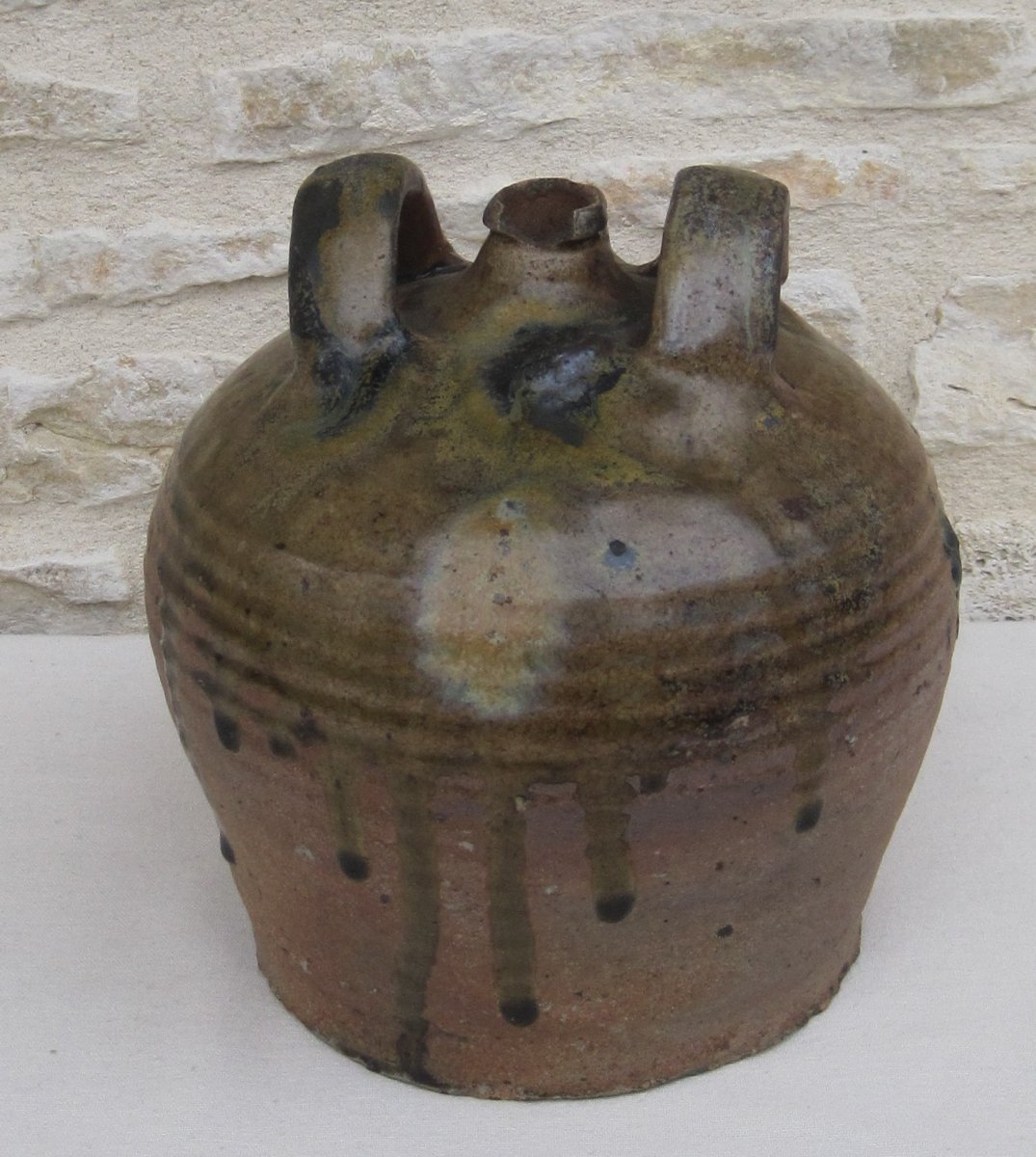 Poterie. Bouteille à passants, en grès. La PUISAYE. XIXe s.-photo-2