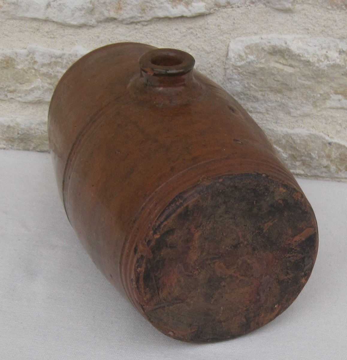 Pottery. Terracotta Keg-shaped Hot Water Bottle. 19th Century.-photo-1