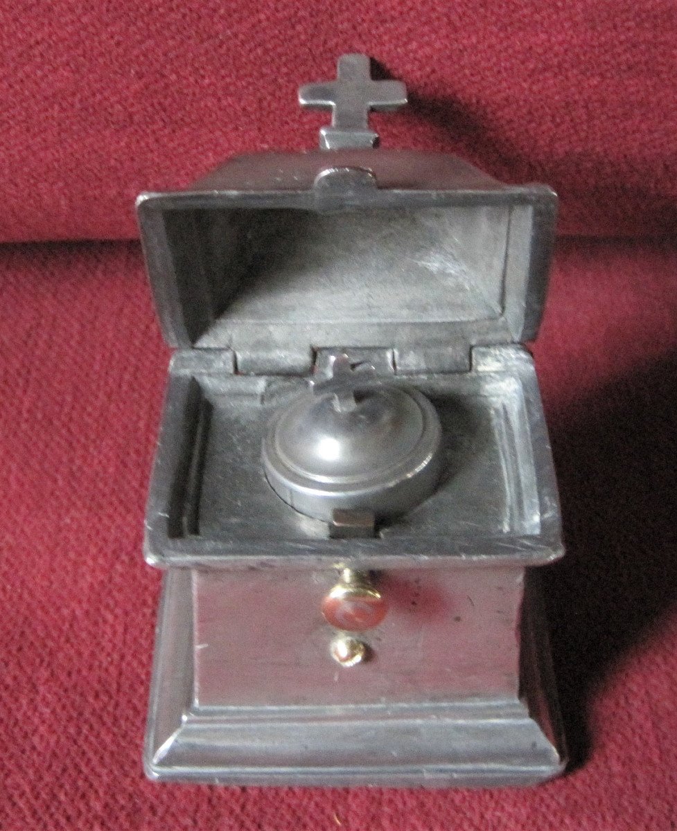 Tin Box, With A Burette, For The Oil Of The Sick. Religious Tins. 18th Century. -photo-2