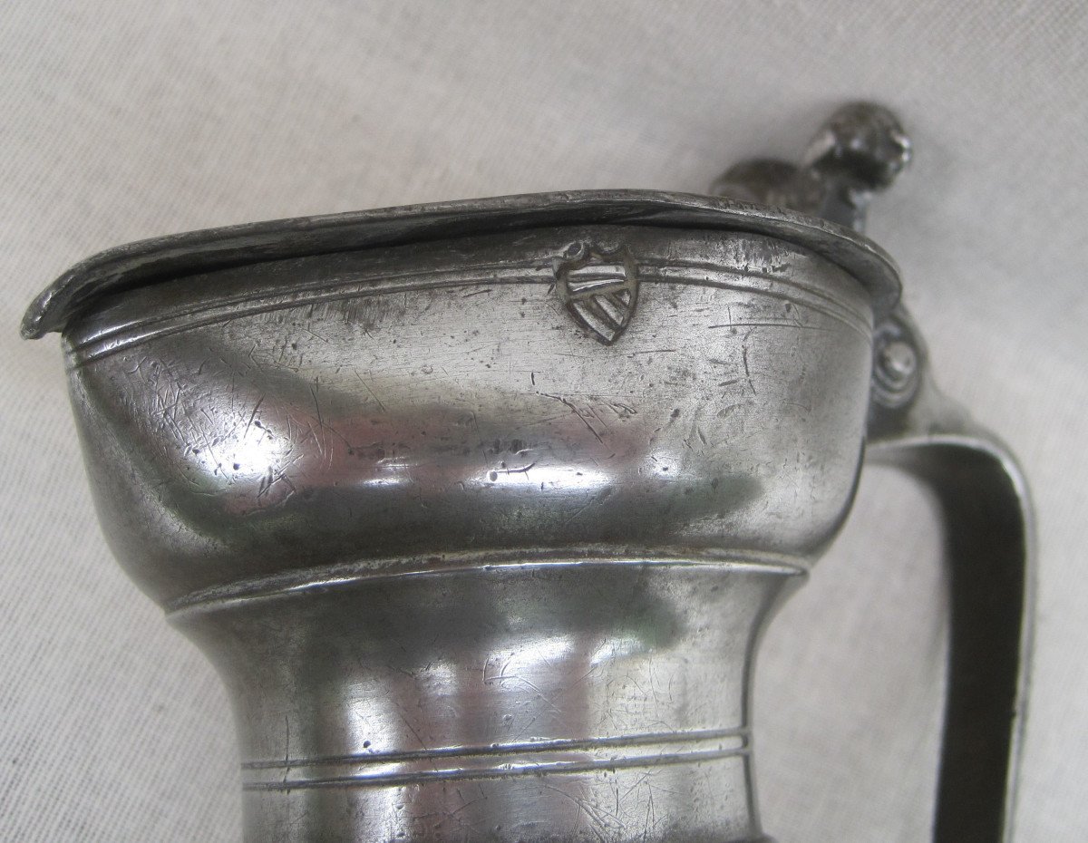 Pewter Pitcher. Valais / Switzerland. Beginning Of The 19th Century.-photo-2