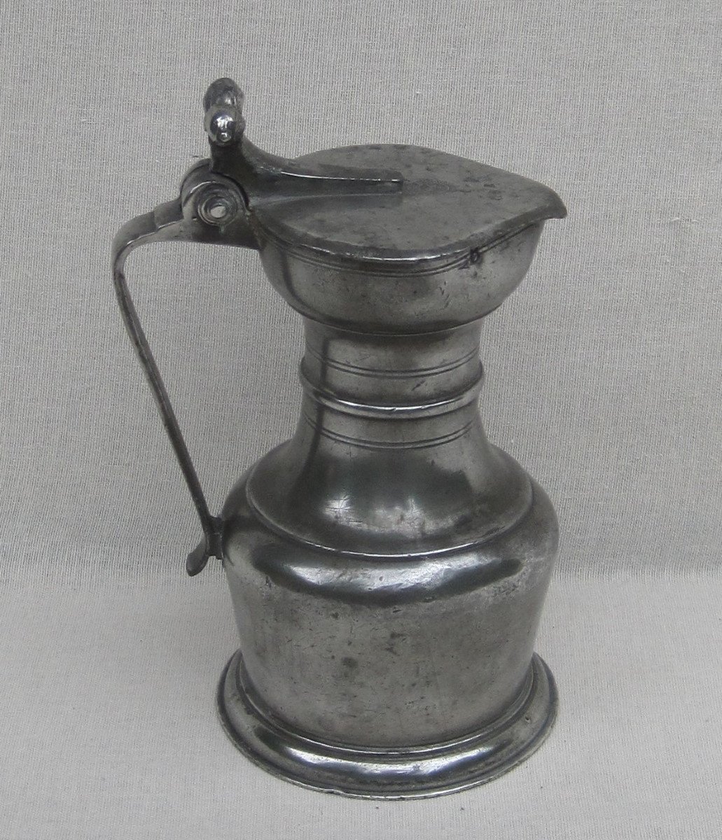 Pewter Pitcher. Valais / Switzerland. Beginning Of The 19th Century.