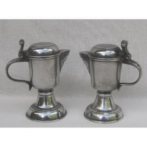 Pair Of Cult Cures, Messkännchen, In Pewter. 18th Century.