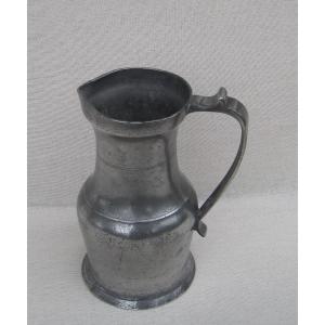 Rare Uncovered Pitcher, In Pewter. Avallon. Late 18th Century.
