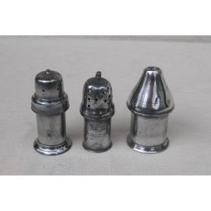 Meeting Of 3 Pewter Salt Shells. 19th Century.