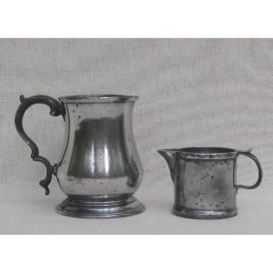 Two Measures, Including A Pint, In Pewter. 19th Century.