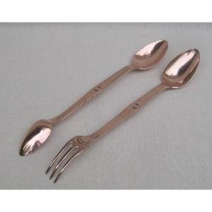Duo Of 2 Two-ended Spoons, In Copper. Late 19th Century.