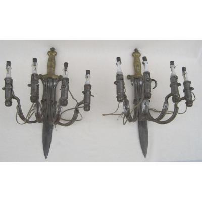 Pair Of Arms Room Appliques. Nineteenth Century.