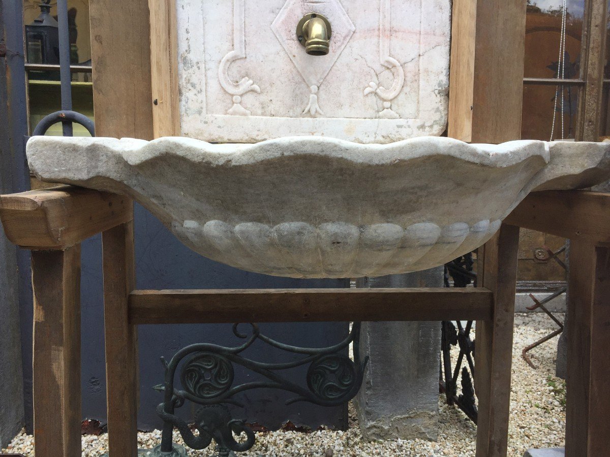 Antique White Marble Sink In Shell Shape-photo-2