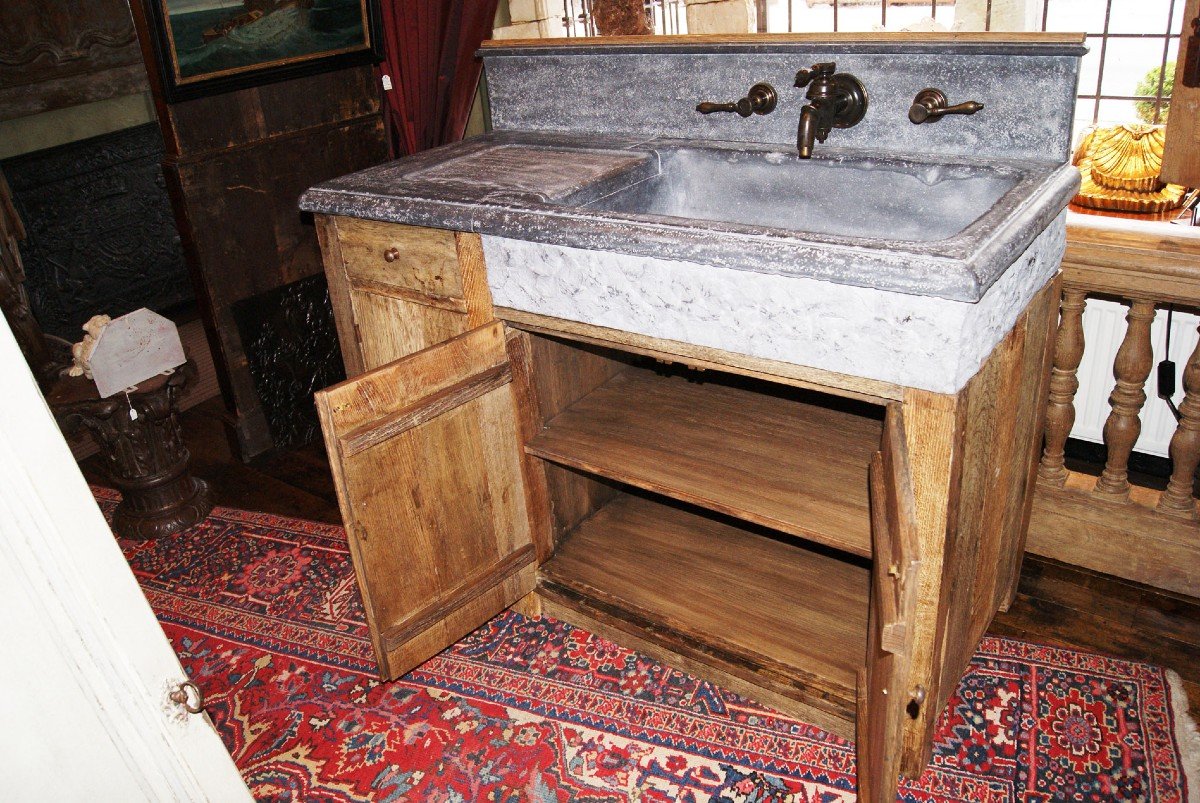 Country Kitchen For Indoors And Outdoors With Blue Stone Sink-photo-2