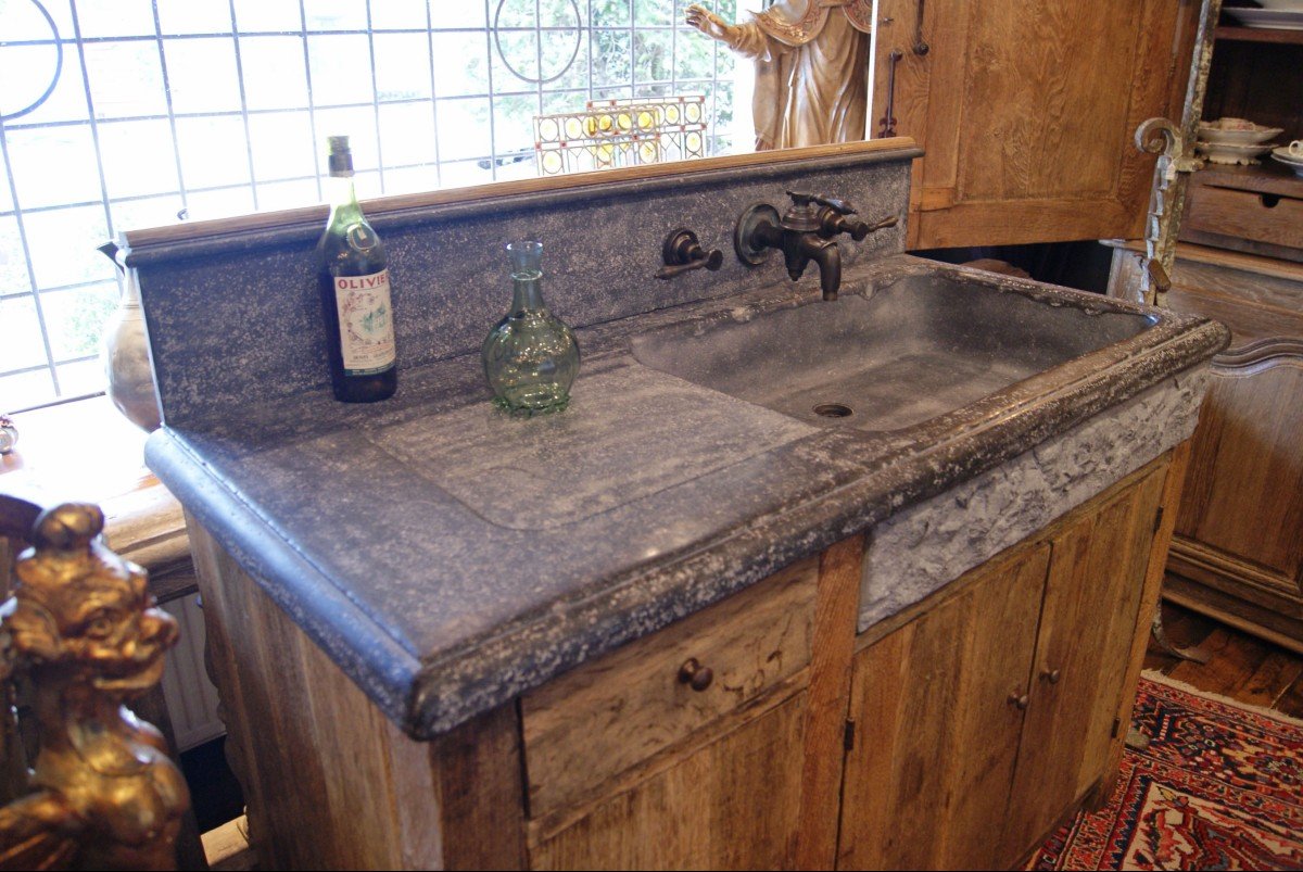 Country Kitchen For Indoors And Outdoors With Blue Stone Sink-photo-3