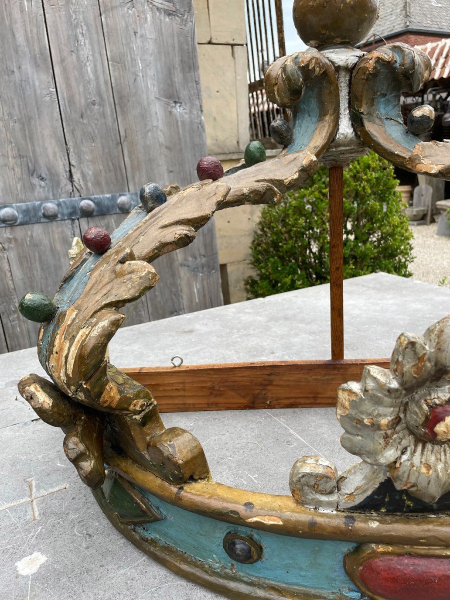 Antique French Wooden Bed Crown 18th Century-photo-1