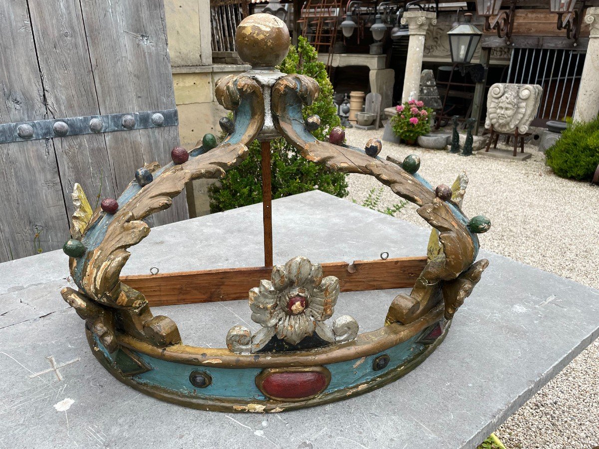 Antique French Wooden Bed Crown 18th Century-photo-3