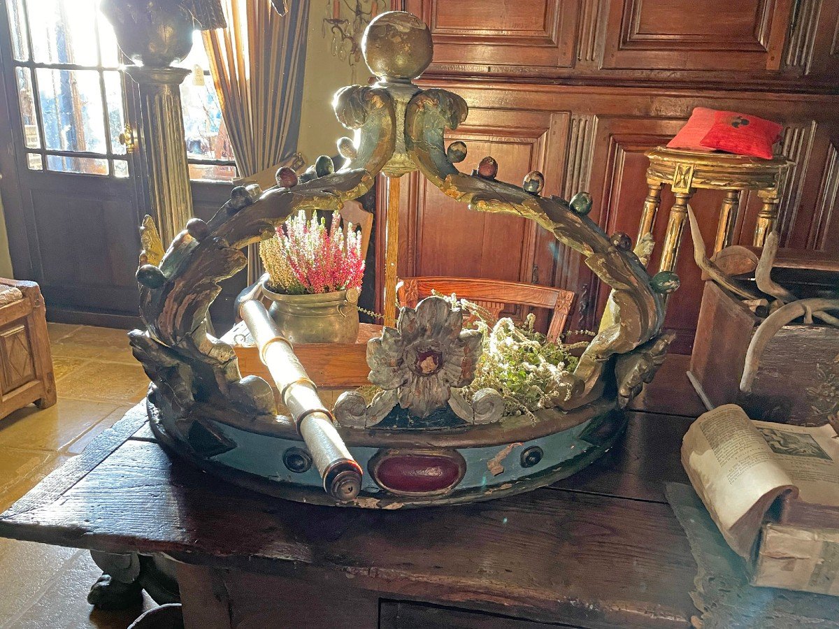 Antique French Wooden Bed Crown 18th Century-photo-6