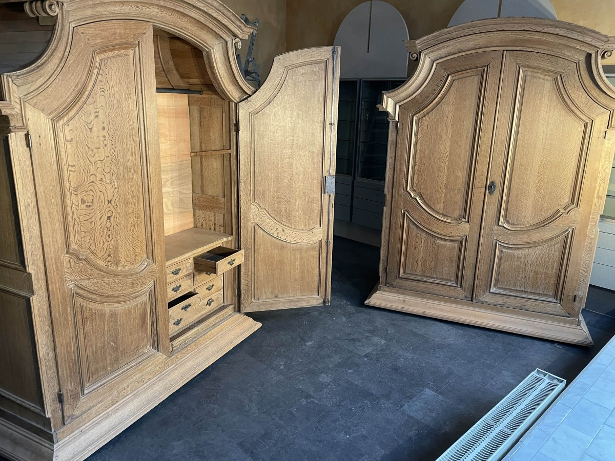 Pair Of Extremely Rare And Exclusive Antique Namur Identical Oak Cabinets