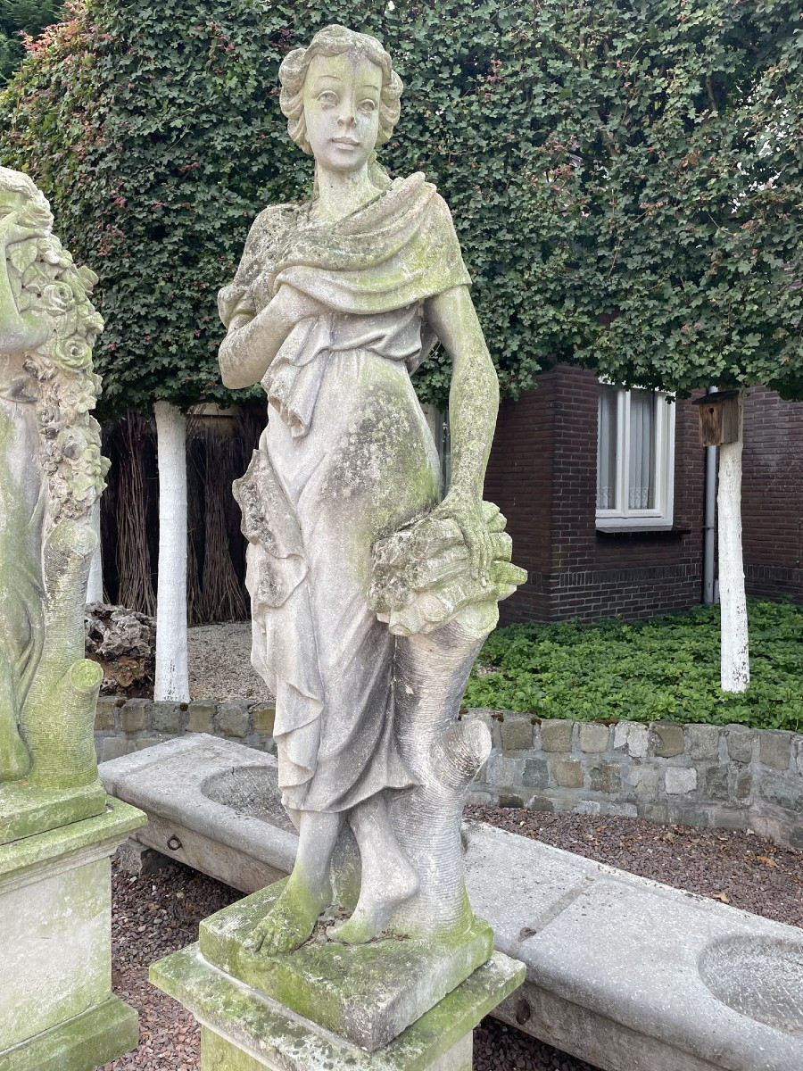 Antique Italian Limestone 4-season Statues-photo-3