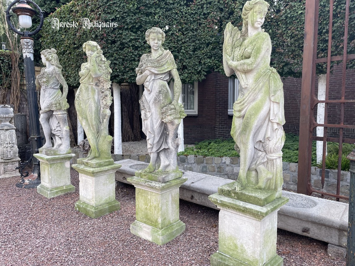 Antique Italian Limestone 4-season Statues-photo-2