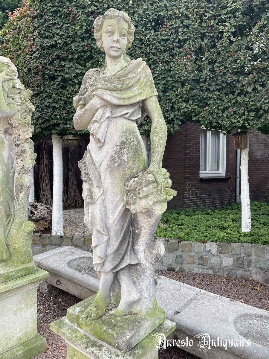 Antique Italian Limestone 4-season Statues-photo-3