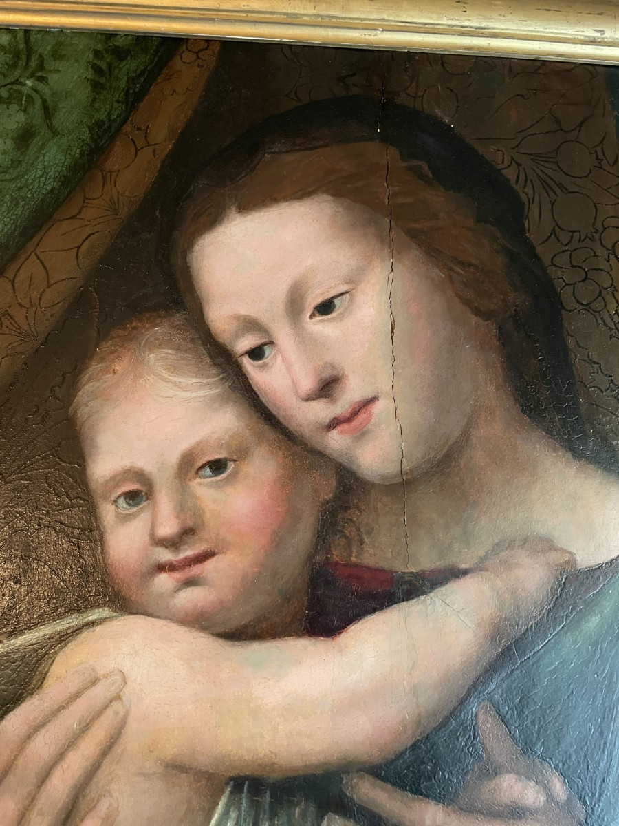 Antique Italian Painting Of Madonna With Child Jesus And John The Baptist-photo-3