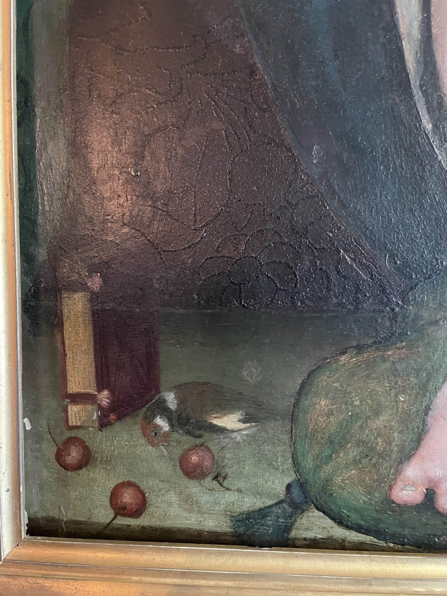 Antique Italian Painting Of Madonna With Child Jesus And John The Baptist-photo-4