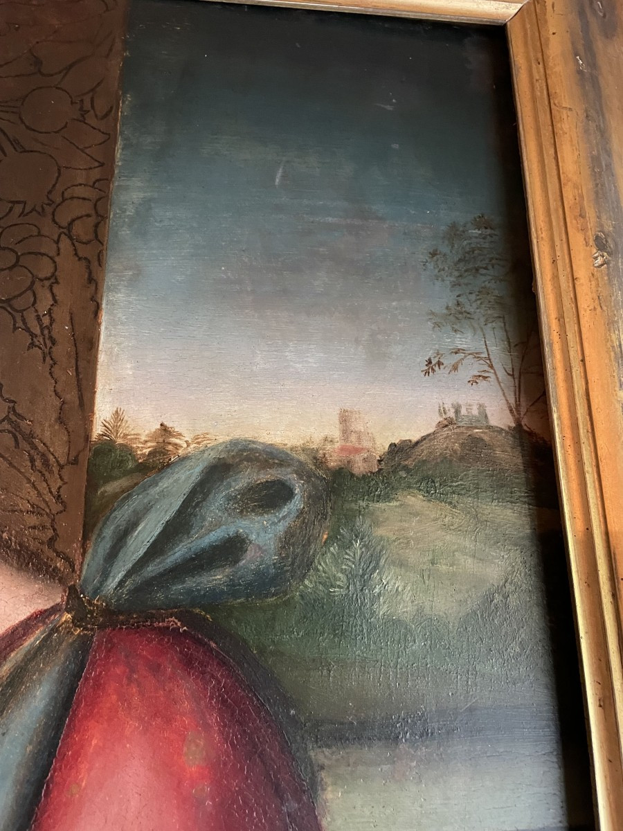 Antique Italian Painting Of Madonna With Child Jesus And John The Baptist-photo-1