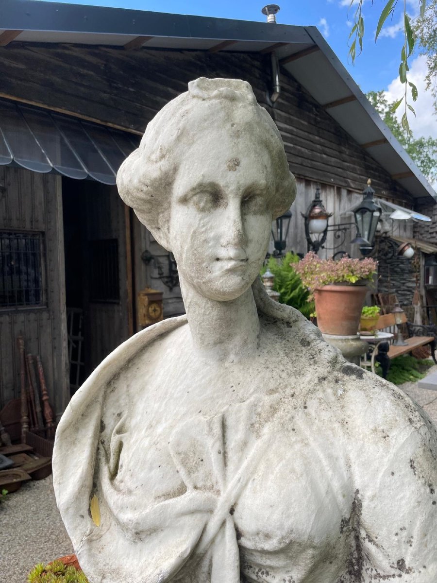 Antique Garden Statue, Antique White Marble Bust-photo-3