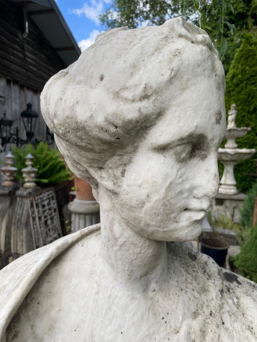 Antique Garden Statue, Antique White Marble Bust-photo-4